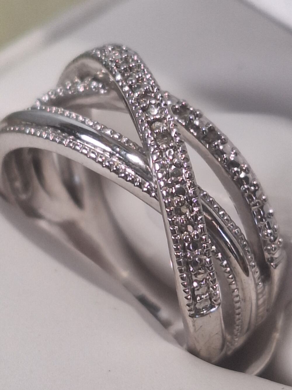 Silver Tone Criss Cross Ring Multi Band CZ Accents Infinity Style Size 6.5